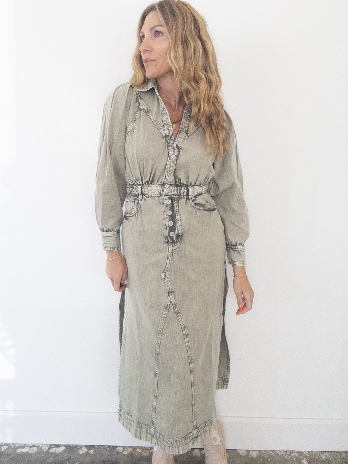 Free People Mad Love Denim Midi Dress