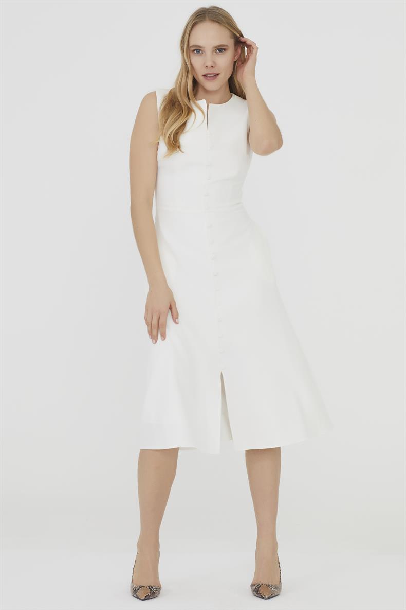 A-line Midi White Dress