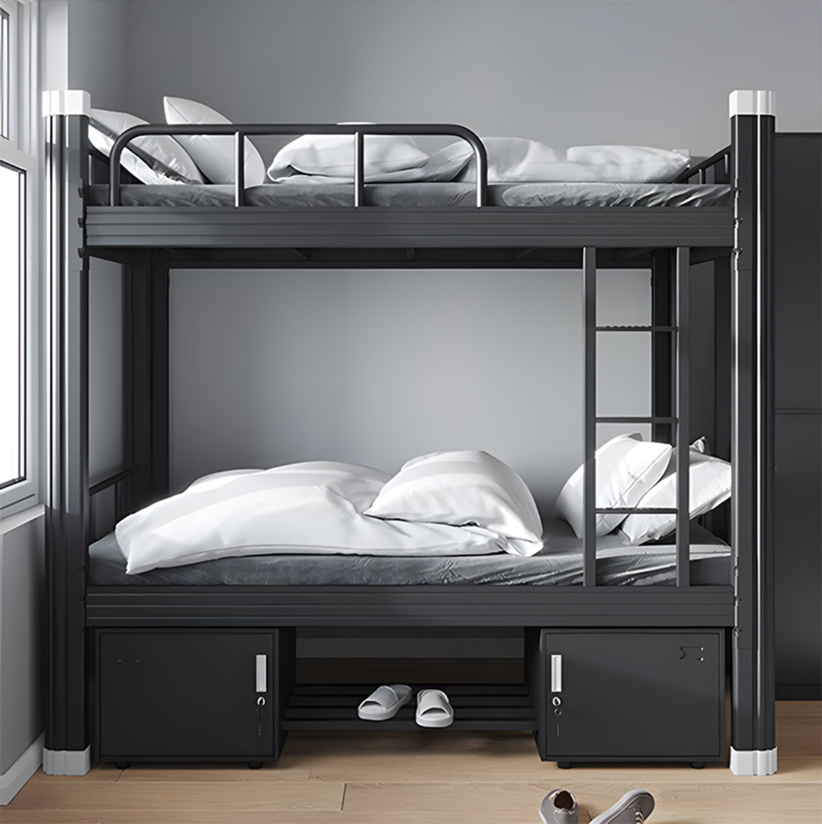 Minimalist steel loft bunk bed front view