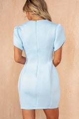 Taylor Ice Blue Scuba Tulip Sleeve Dress