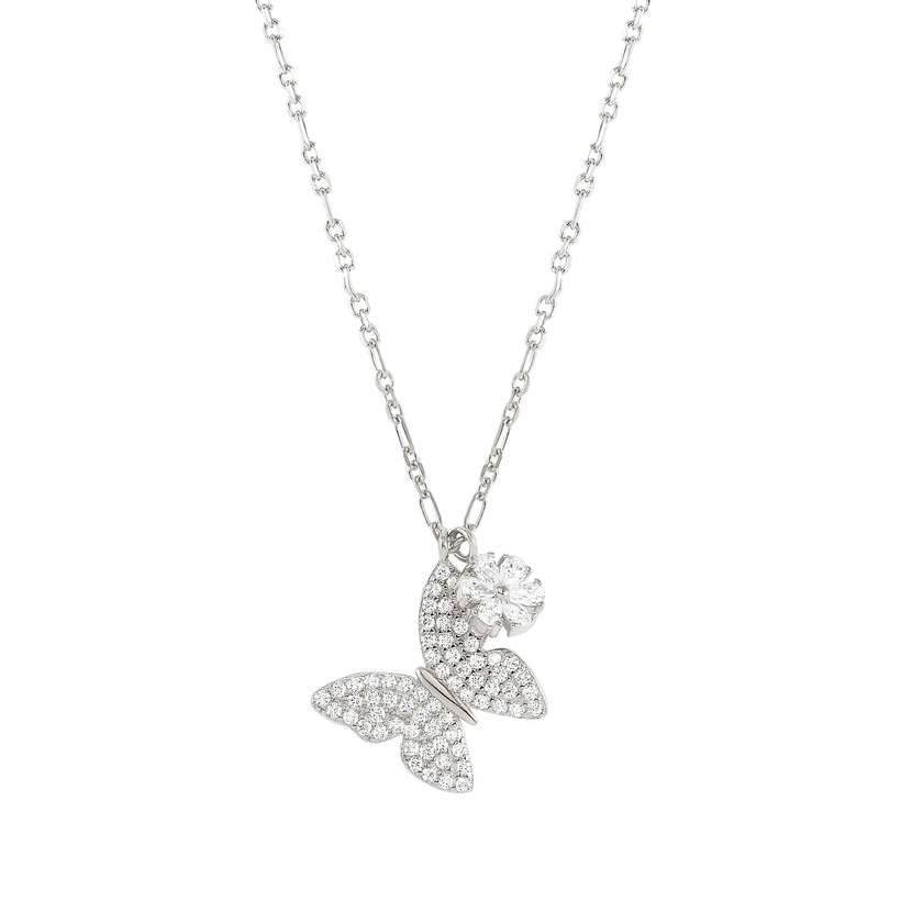 Nomination SWEETROCK NATURE EDITION Halskette aus 925er Silber, dazu 2 mit Cubic Zirkonia besetzte Charm-Anhaenger (040_(Schmetterling, Silber))