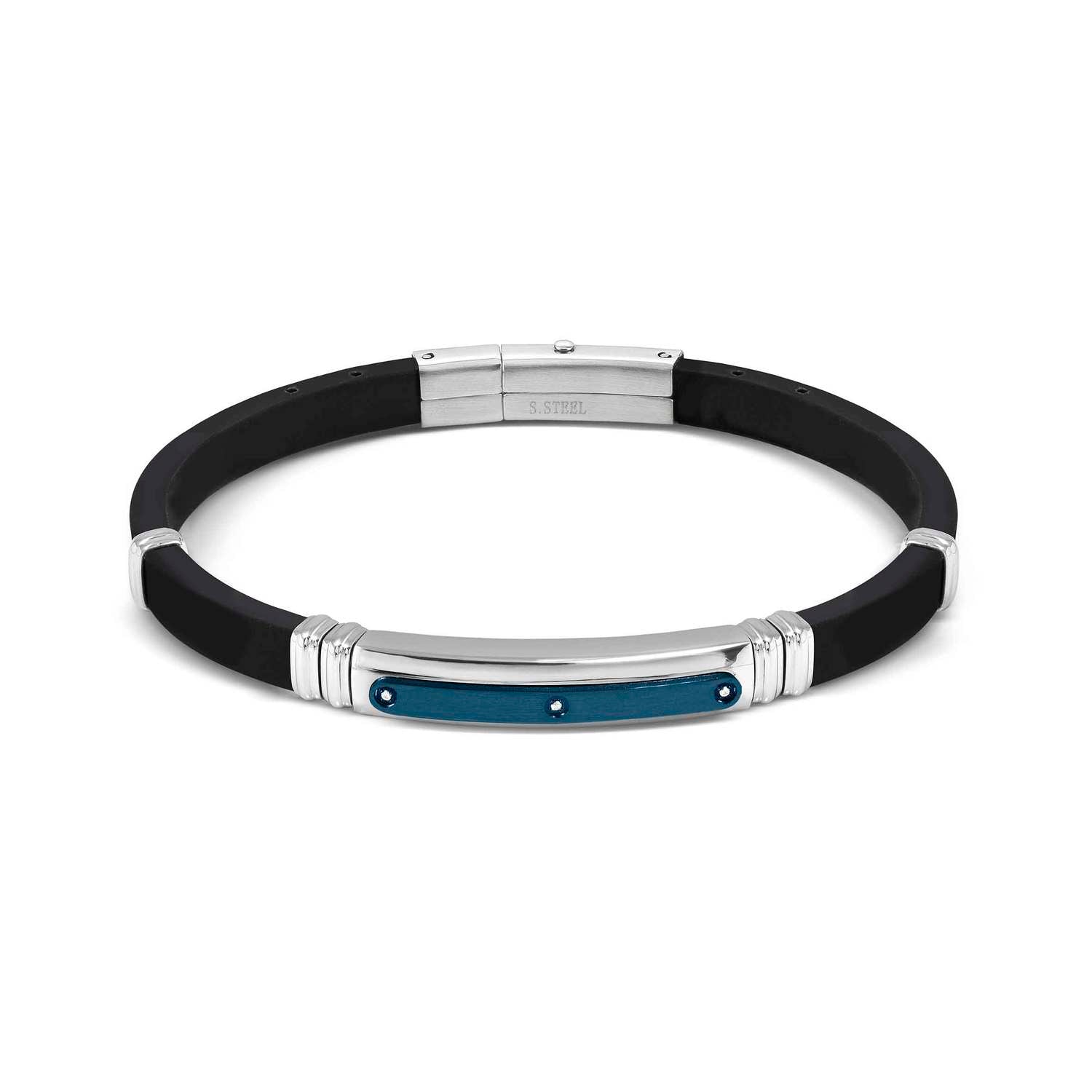 Nomination CITY ENERGY EDITION Kautschuk-Armband, dazu Edelstahlplakette mit PVD-beschichteten Details und 3 Cubic Zirkonia verziert (058_(CZ Weiß, Silver/Blau))