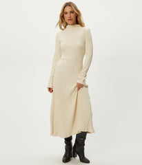 Lenox Mock Neck Midi Dress in Chalk White Close Up View #CHALK