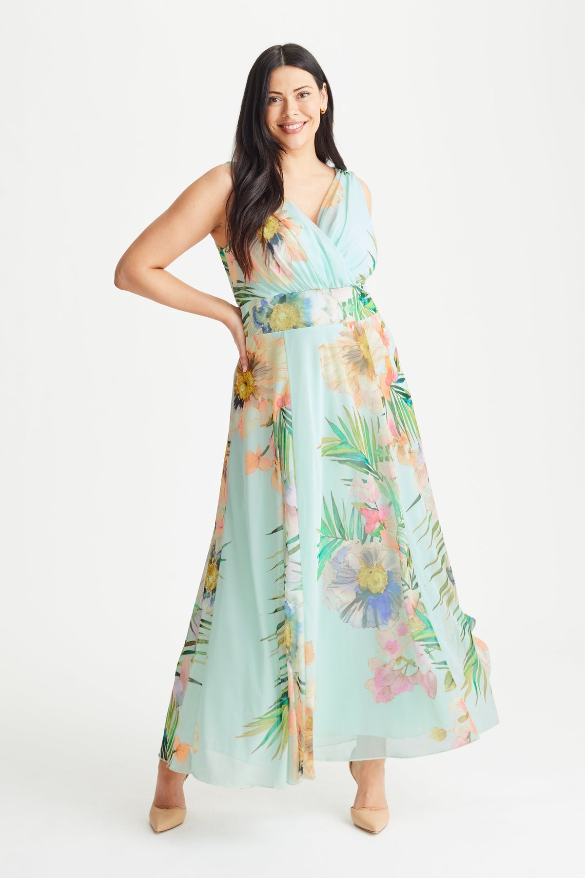 Amelia Aqua Print Mesh Maxi Dress