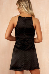 Rosemary Black Satin Diamante Slip Dress