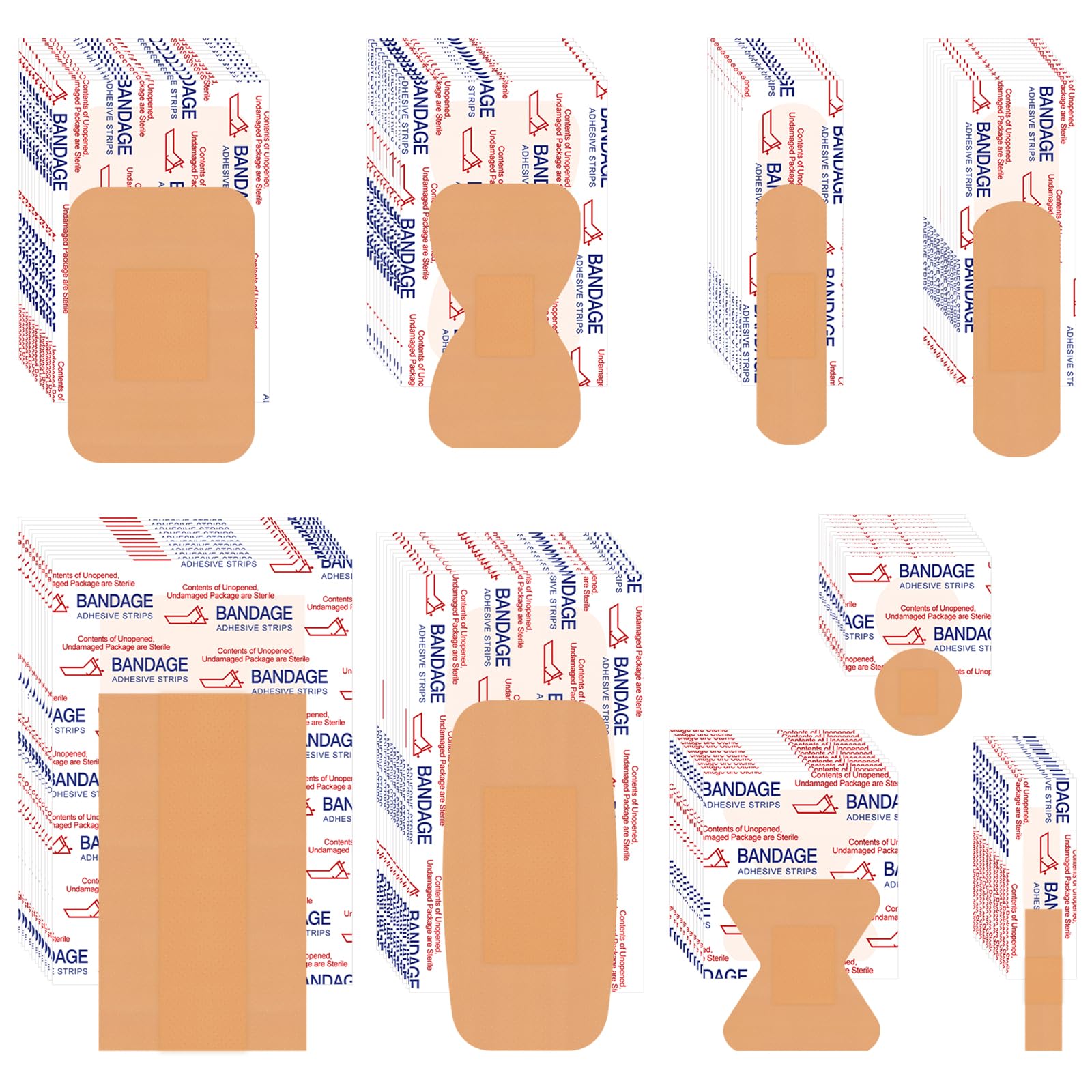 VAIPI 880 Pack Bandages Variety Pack Waterproof Fingertips Bandages Various Sizes First Aid Supplies Assorted Adhesive Fabric Bandages Bulk Breathable Butterfly Bandage for Wound Care (9 Styles)