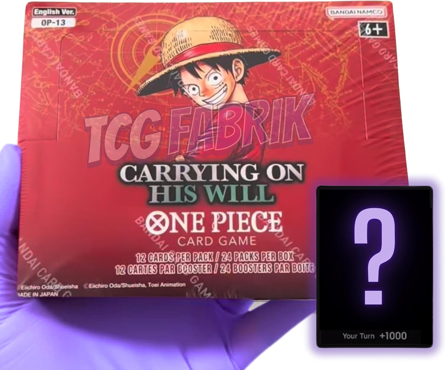 OP13 Carrying ON HIS Will Booster Box English OP-13 3rd Anniversary Booster Box Display Factory Sealed for OP13 One Piece Cards English TCG (24 Packs) + Custom TCG Fabrik Don Card