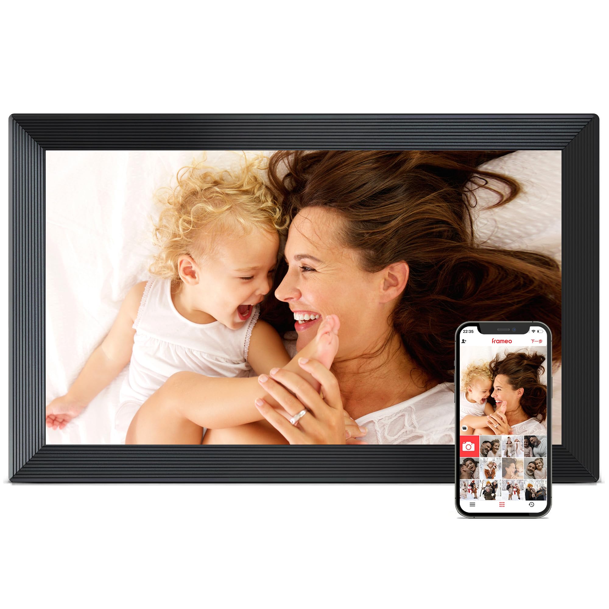 Digital Picture Frame, Frameo 15.6 inch Large Digital Photo Frame WiFi, 1920 * 1080 IPS FHD Touchscreen, 32GB Storage, Instant Share Photo Video, Gift for Mom