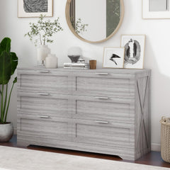 FTZxHKLX Modern 6-Drawer Dresser for Bedroom, Dresser Chest of Drawer with Large Drawers & Silver Handles, Wooden Dressers Drawers Storage Unit for Bedroom, Living Room, Closet (Wash Grey)