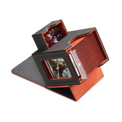 Mage Tech MTG Commander Card Deck Box - Fits 100 Double-Sleeved Cards, Faux Leather, Dark Grey/Orange, Model 745028612988