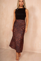 Briley Snake Print Satin Midi Skirt