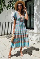 Boho Maxi Dress – Summer Dress – 'Seabreeze Bloom' Sundress in  Blue, Pink & Green”