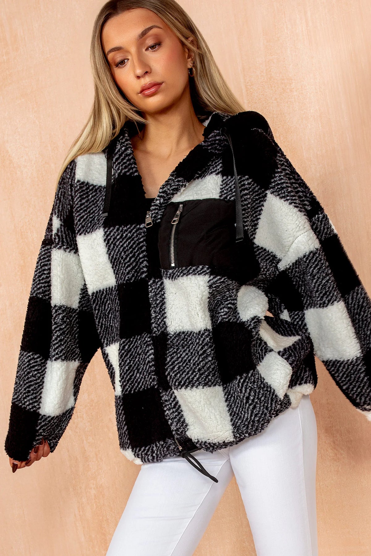 Polly Black Check Teddy Jacket