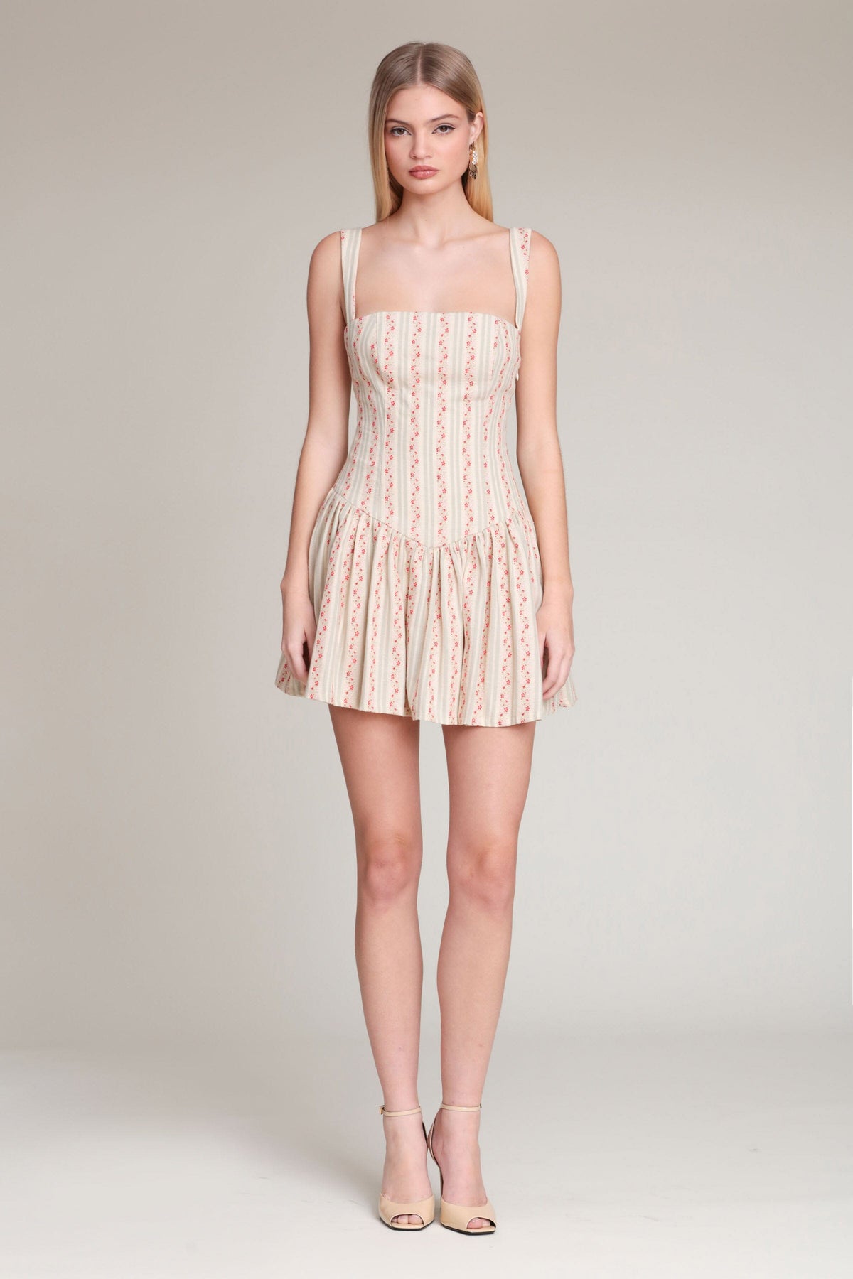 Multicolor floral cotton mini dress with a square neck and flared skirt - Shop cute mini dresses by Avec Les Filles