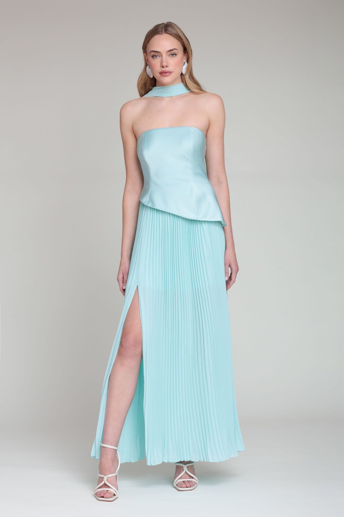 Blue strapless flowy maxi dress with detached scarf - Shop designer women's cute maxi dresses by Avec Les Filles