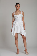 Ruffle white mini dress with adjustable spaghetti straps - Shop designer women's cute mini dresses by Avec Les Filles