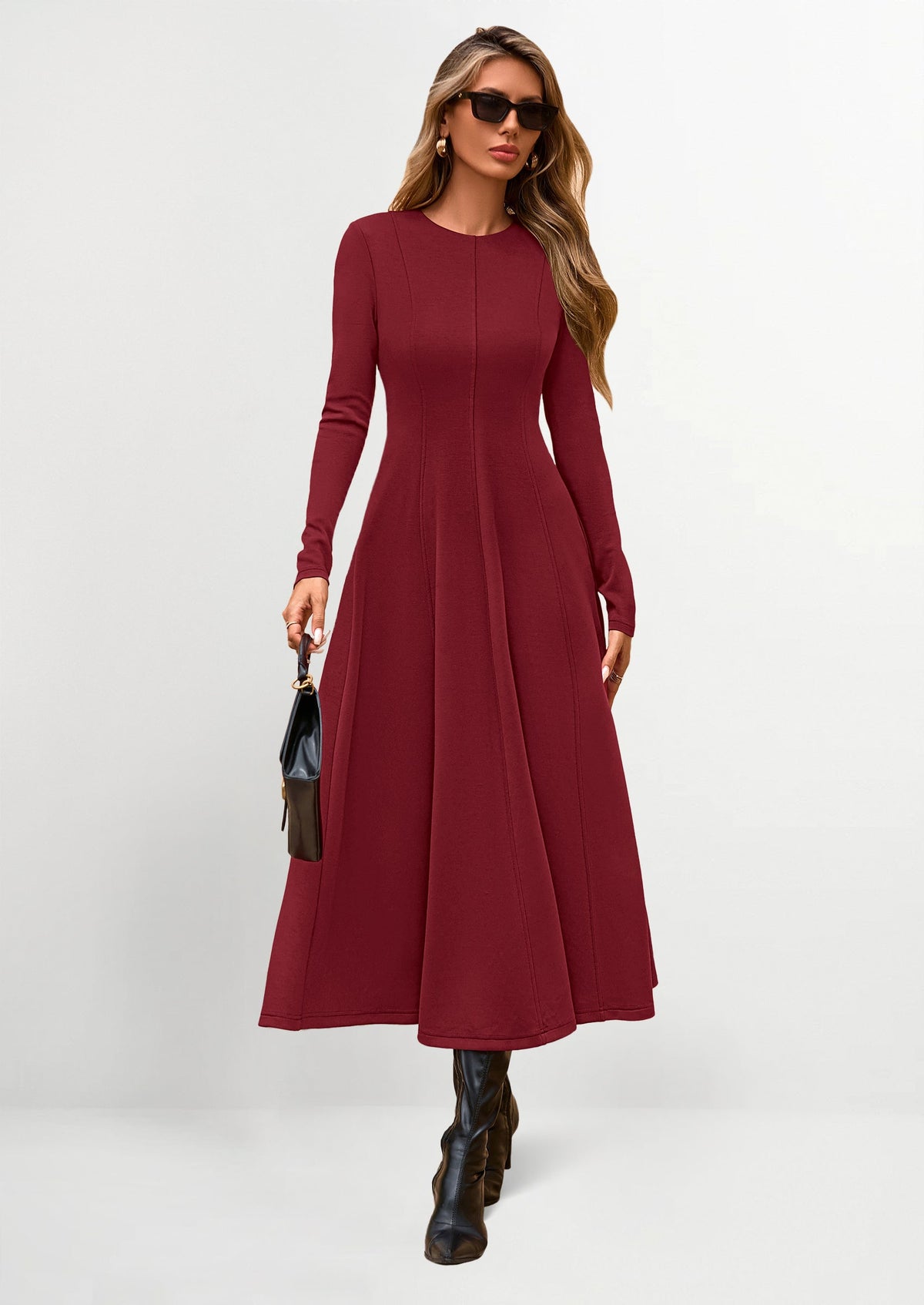 PRETTYGARDEN Women's Fall Long Sleeve Midi Dress Casual Elegant Ruffle Flowy A Line Swing Cocktail Party Dresses PRETTYGARDEN