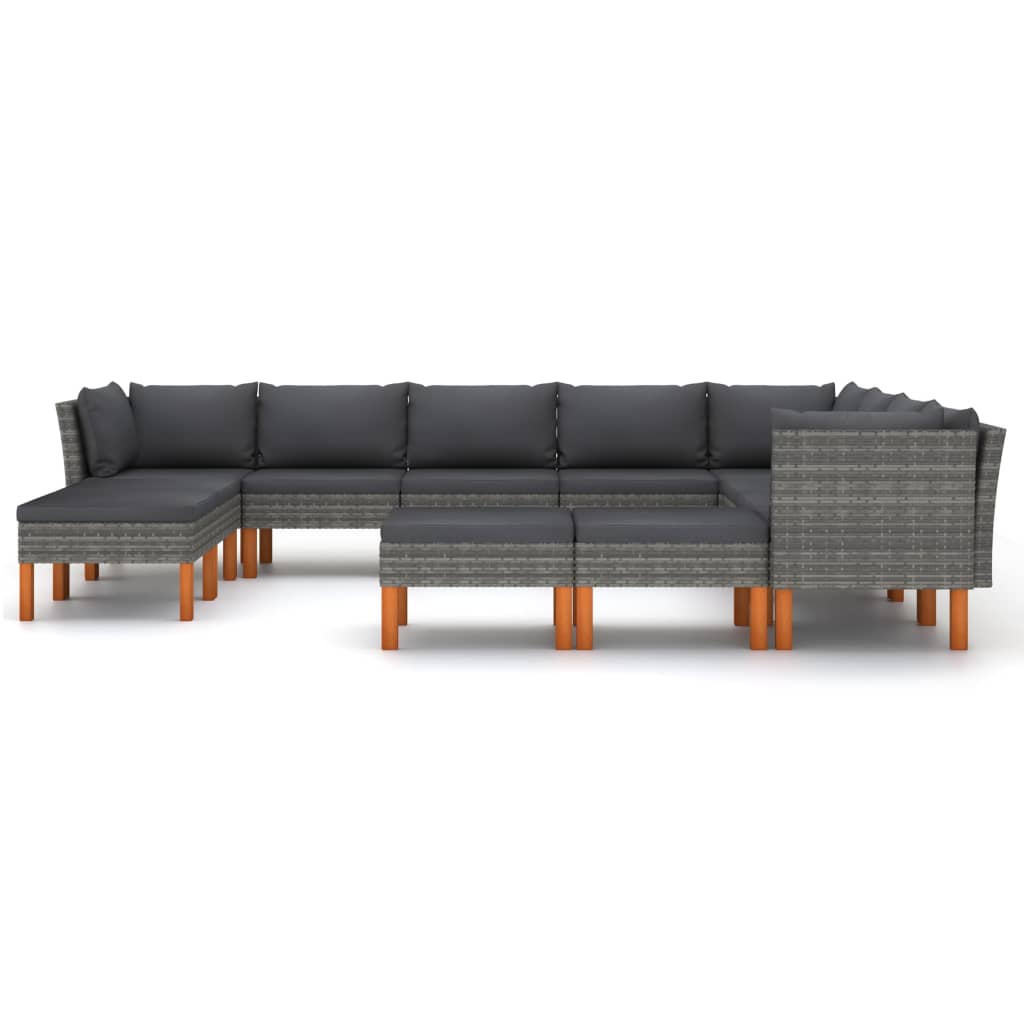 2-Delige Loungeset Met Kussens Poly Rattan Grijs 12 3x hoek + 5x midden + 4x voetensteun