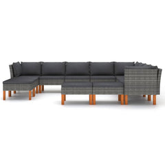 2-Delige Loungeset Met Kussens Poly Rattan Grijs 12 3x hoek + 5x midden + 4x voetensteun