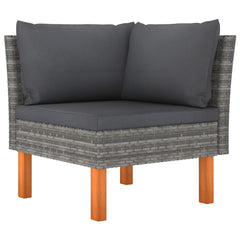 2-Delige Loungeset Met Kussens Poly Rattan Grijs 12 3x hoek + 5x midden + 4x voetensteun