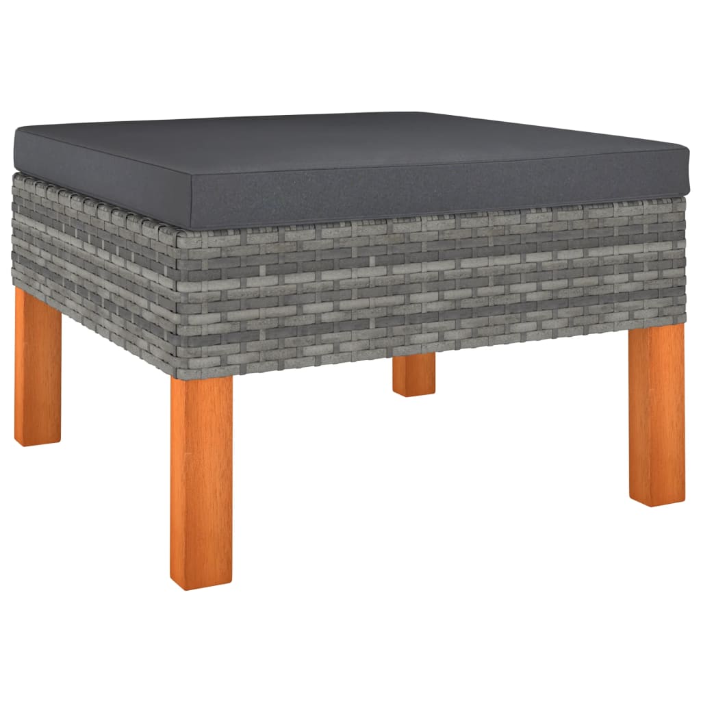 2-Delige Loungeset Met Kussens Poly Rattan Grijs 12 3x hoek + 5x midden + 4x voetensteun