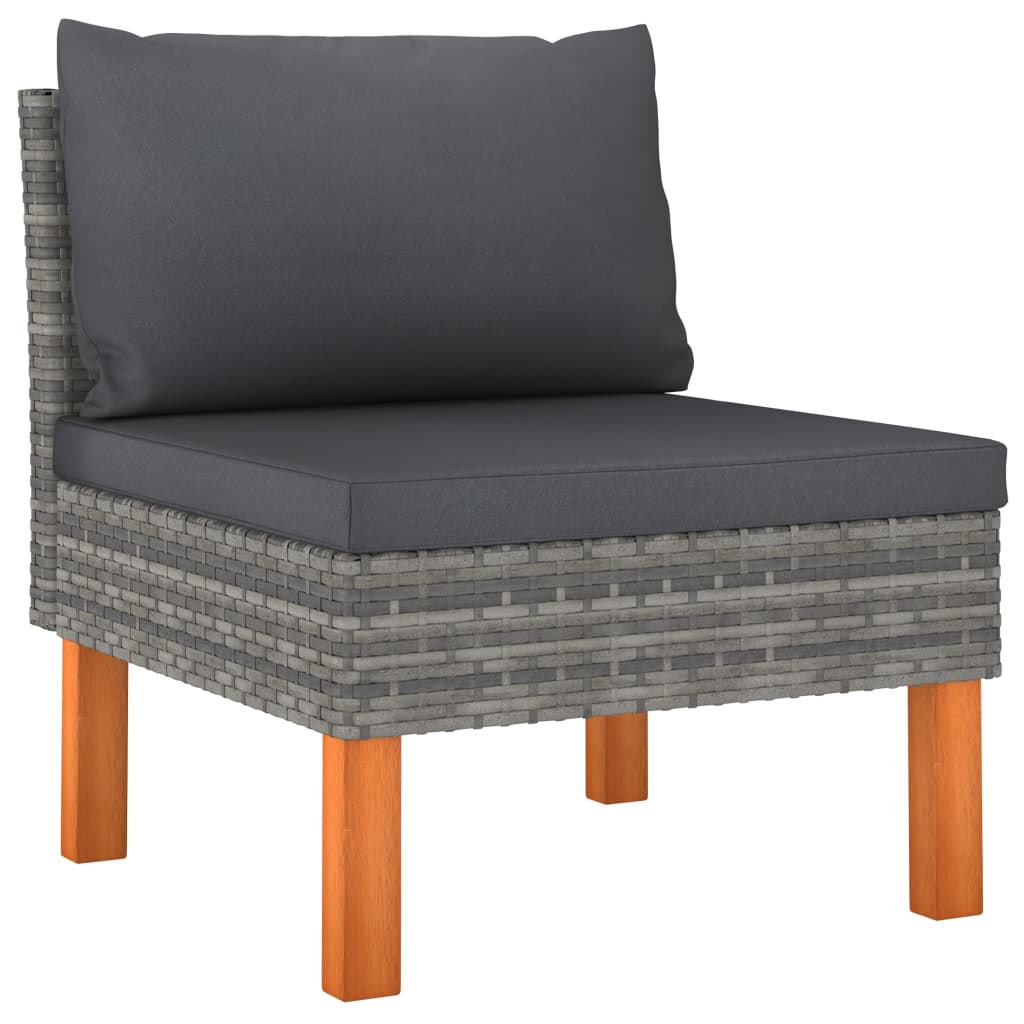 2-Delige Loungeset Met Kussens Poly Rattan Grijs 12 3x hoek + 5x midden + 4x voetensteun