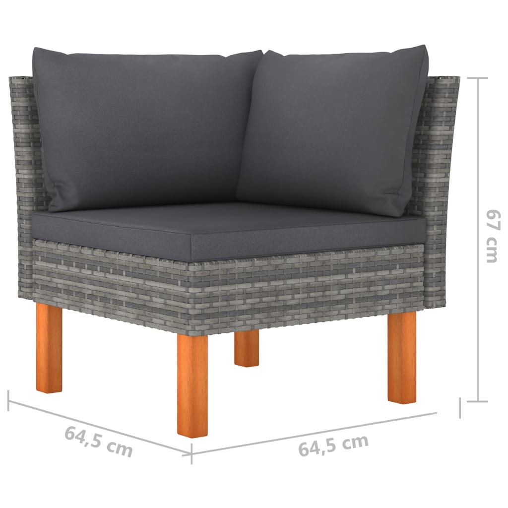 2-Delige Loungeset Met Kussens Poly Rattan Grijs 12 3x hoek + 5x midden + 4x voetensteun