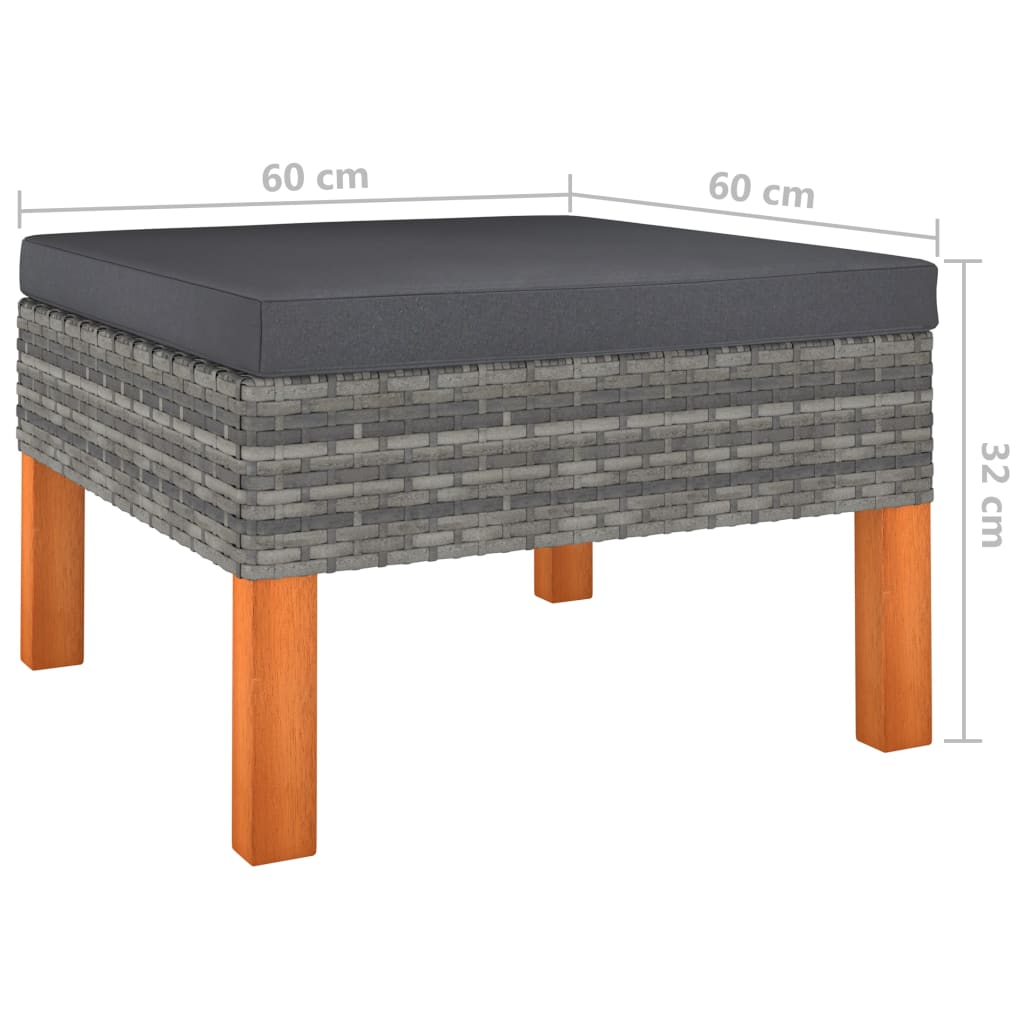 2-Delige Loungeset Met Kussens Poly Rattan Grijs 12 3x hoek + 5x midden + 4x voetensteun