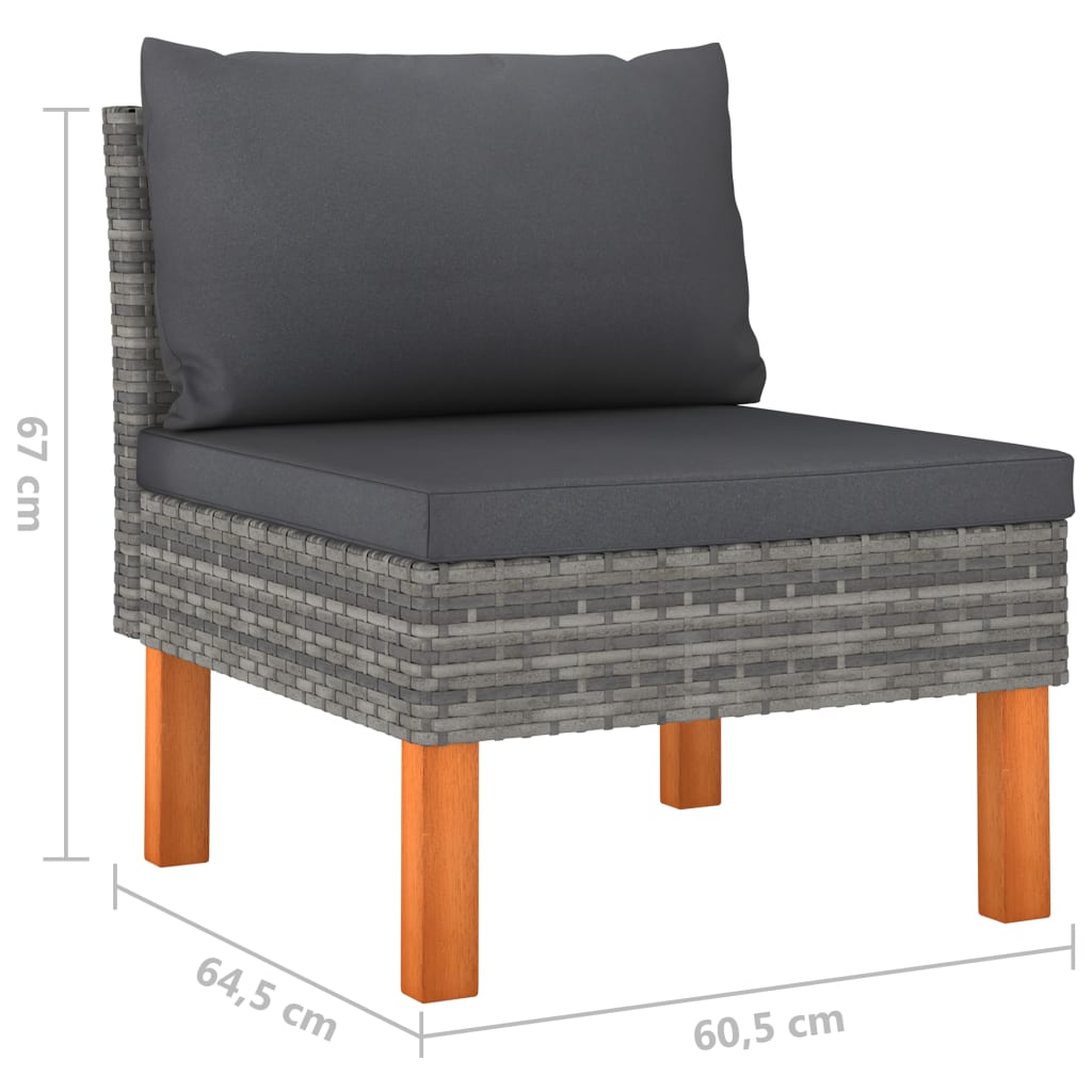 2-Delige Loungeset Met Kussens Poly Rattan Grijs 12 3x hoek + 5x midden + 4x voetensteun