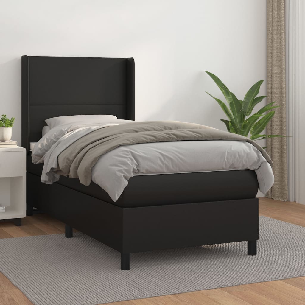 kontinentalseng med madras 90x190 cm kunstlæder sort