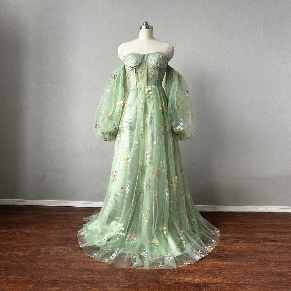 Fairy Prom Dress 2024 with Long Sleeves Detachable
