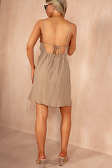 Neasa Taupe Cotton Tie Back Dress