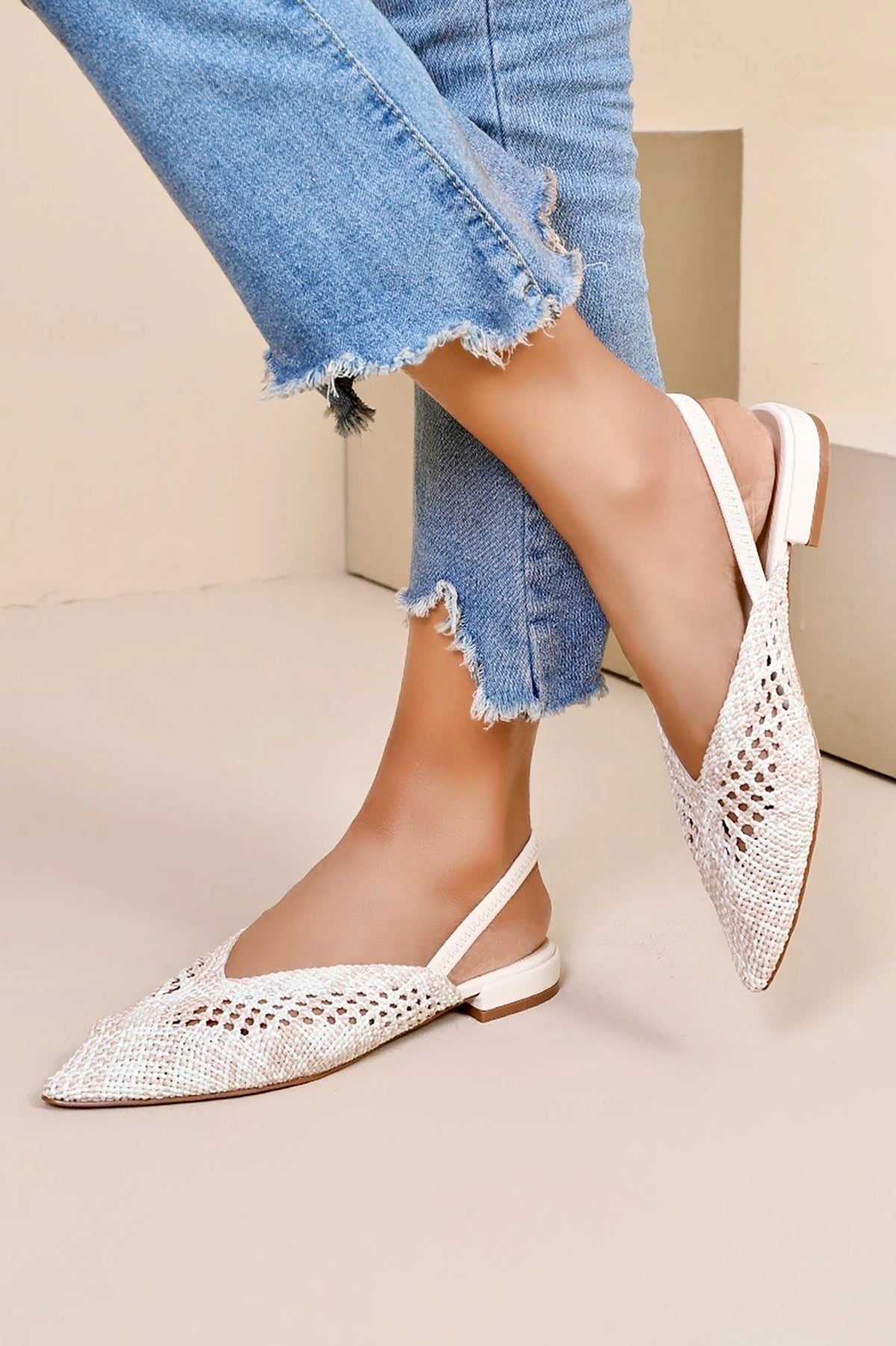 Ivy Nude Woven Slingback Shoes