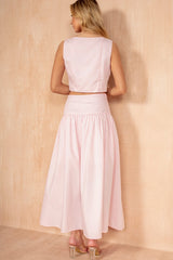 Lorena Pink Cotton Pleated Maxi Skirt