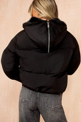 Cassie Black Faux Fur Hooded Puffer Jacket