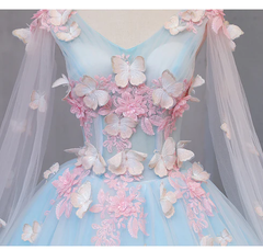 Beautiful Light blue Butterfly Lace Prom Dresses, Sweet 16 Formal Dresses Y1137