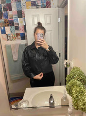 Cropped Fit Shirt Style Leather Jacket