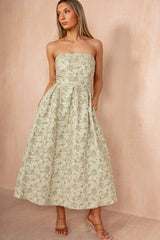 Fiadh Sage Floral Jacquard Bandeau Midi Dress