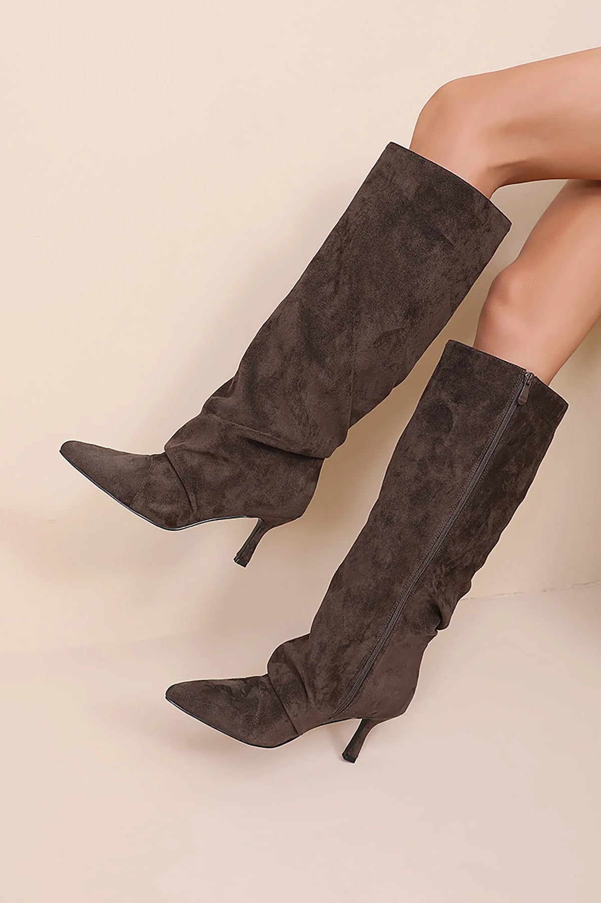 Audrey Light Brown Suedette Knee High Boots