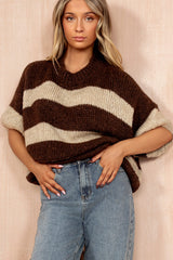 Zoe Chocolate Chunky Knit Stripe Jumper