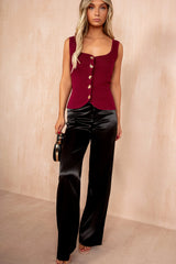 Belen Wine Knit Button Front Top