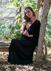 Black Bell Sleeve Maxi Dress: Boho Greek Goddess Rayon Blend