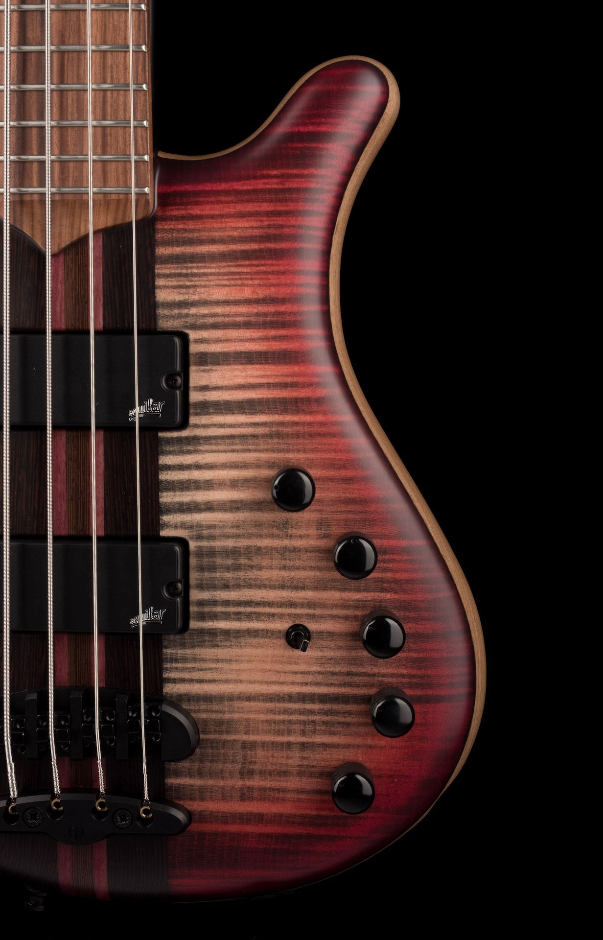 Mayones Patriot Classic 4 Flame Top Bass Satine Transparent Jeans Black 3-Tone Red Burst