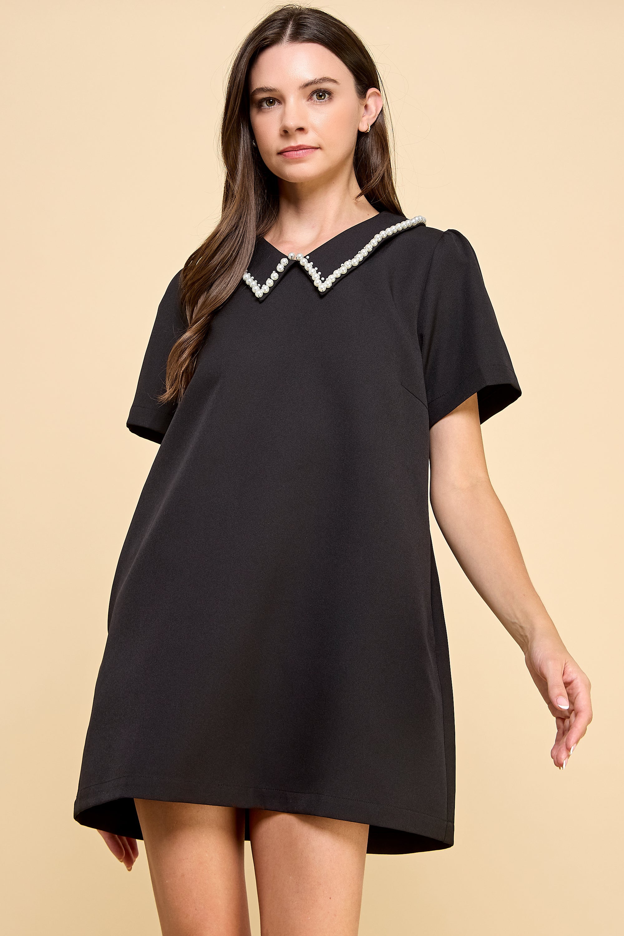 Embellished Peter Pan Collar Mini Dress with Pockets RD171