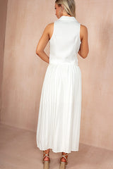 Athena White Pleated Midi Skirt