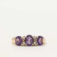 'Birks' Three Stone Amethyst & Diamond Ring | 0.83ctw, 0.02ctw | SZ 6.25