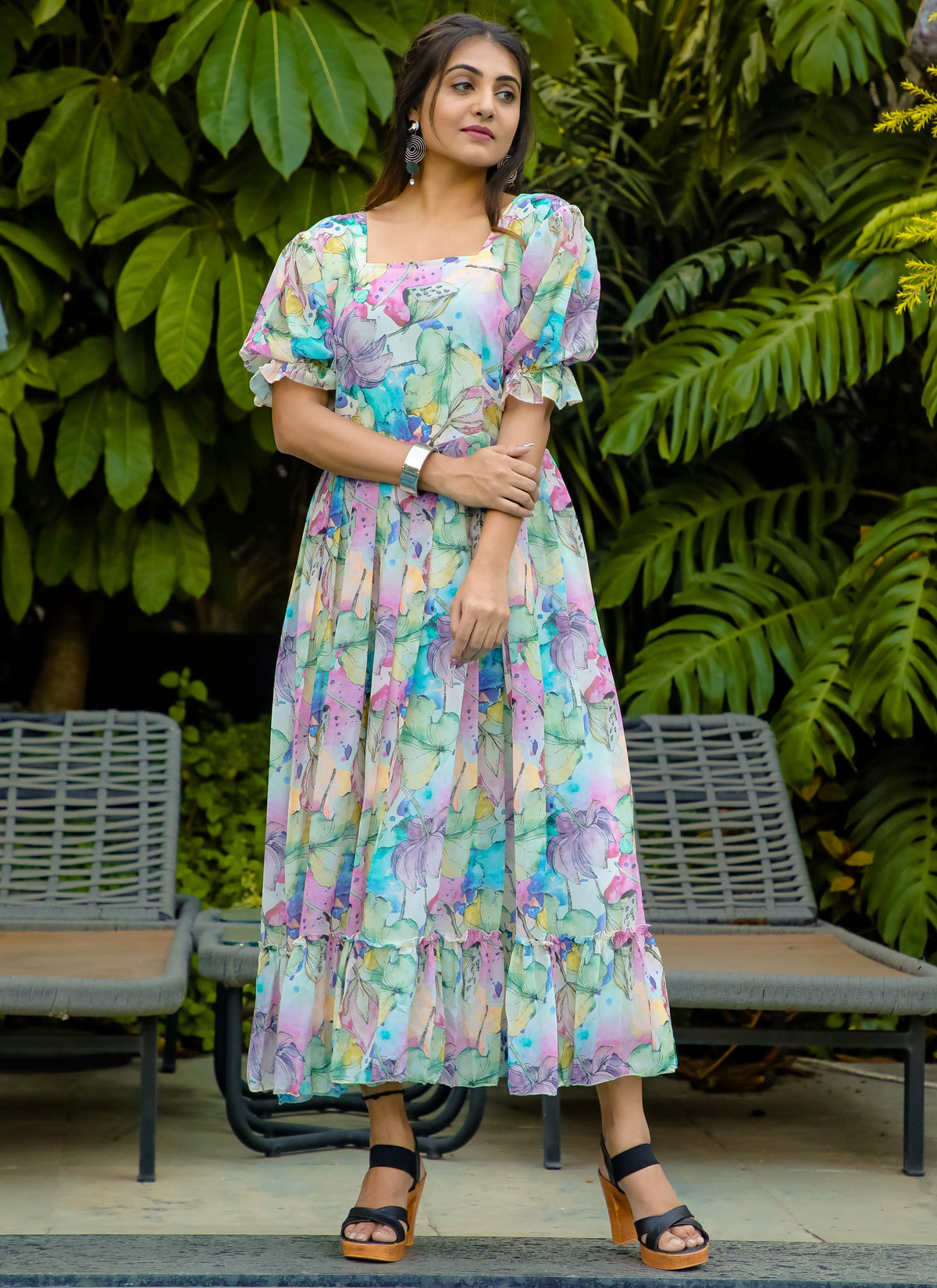 Printed Multi-Color Western Dress