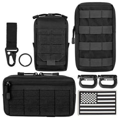 Bombrooster Tactical MOLLE Utility Pouch Kit – EDC Accessories Bag with Phone Holder, Water Bottle Pouch, Medical First Aid Pouch for Outdoor, Hiking, Camping, and Duty Use (8 Pcs Black)