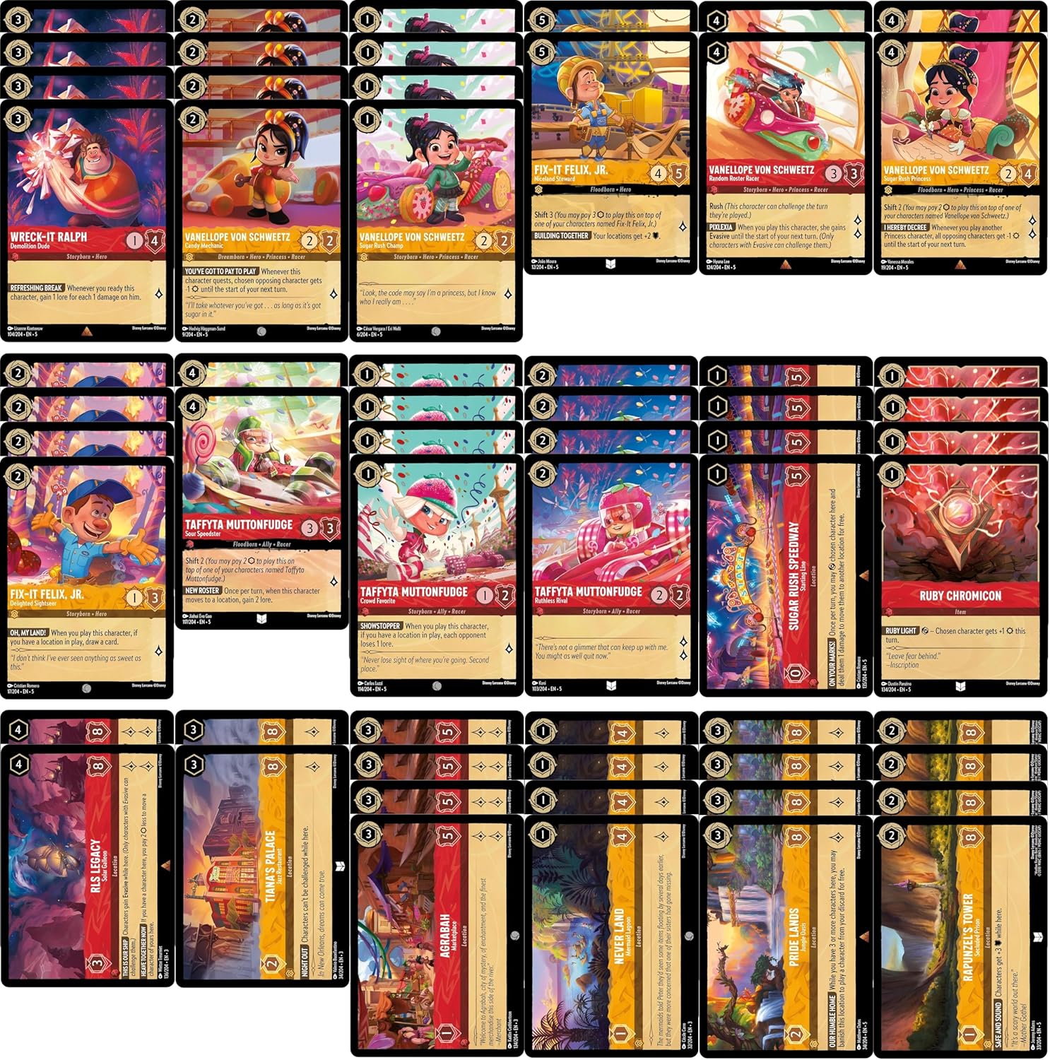 MTG Decks & More Disney Lorcana Wreck-It Ralph Deck - Wreck-It Ralph, Fix-It Felix, Vanellope von Schweetz, Taffyta Muttonfudge - Custom Built - Very Strong - 60 Card!