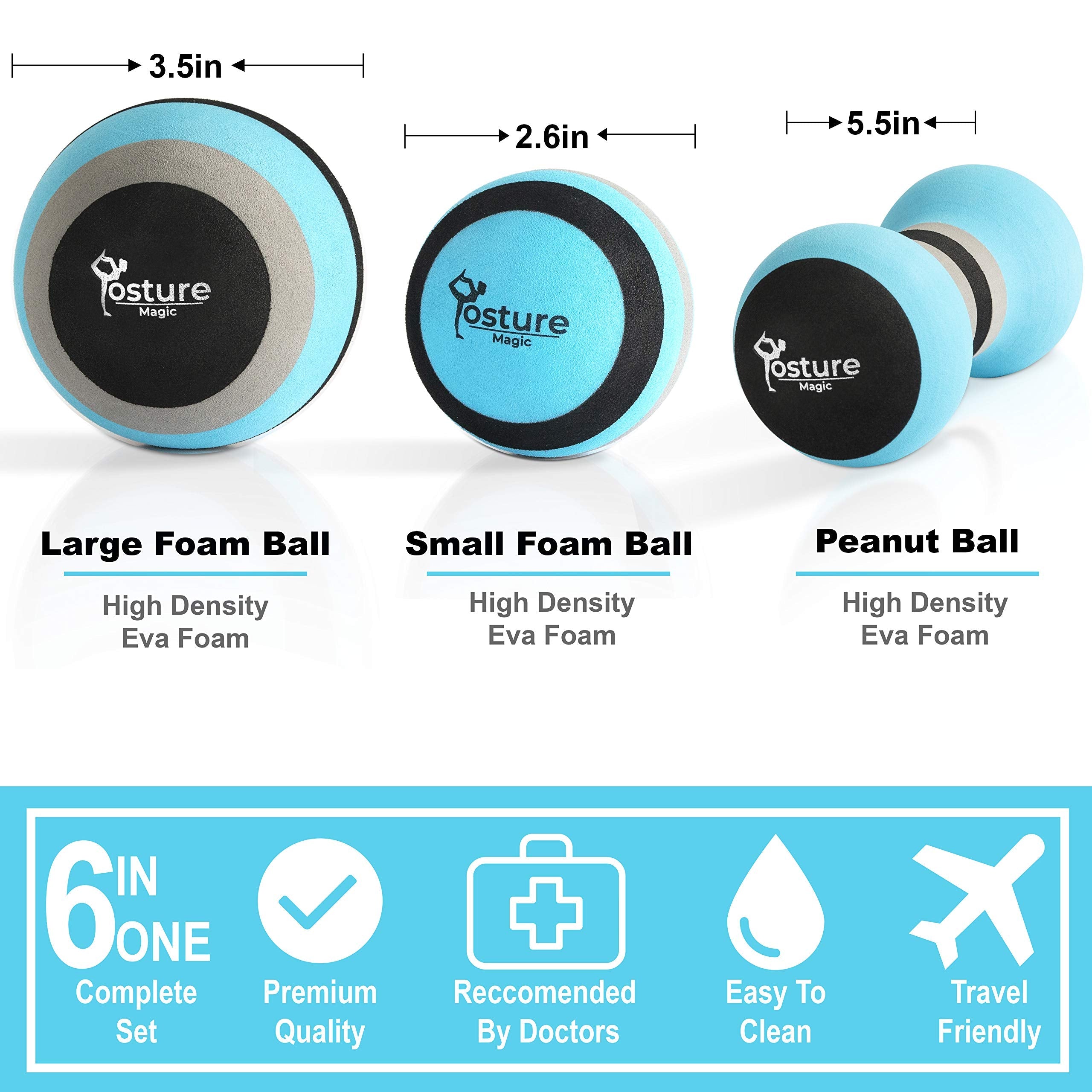 Set de Pelotas de Masaje Posture Magic Azul para Liberación de Puntos Gatillo y Masaje Profundo de Tejido